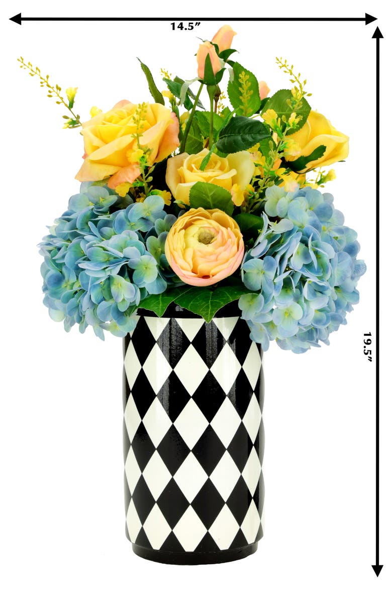 Hydrangea and Rose Arrangement in Vase, Alternate, color, Yellow