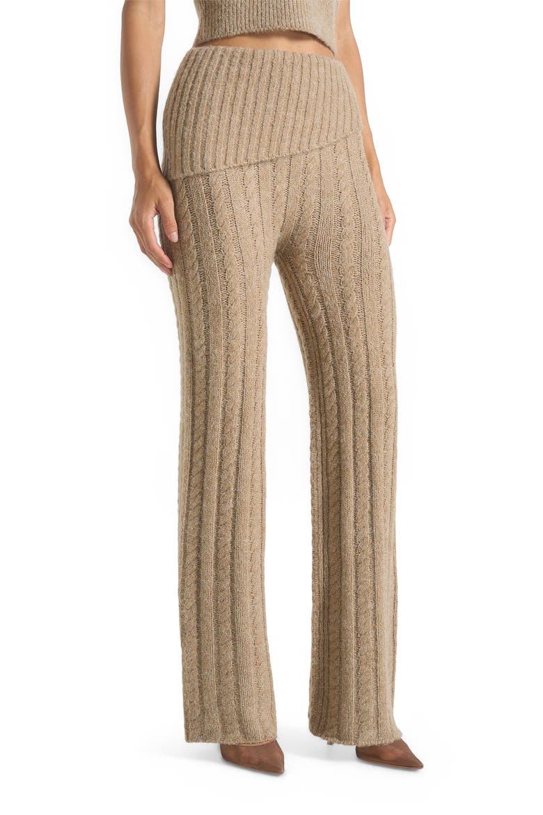 Elvy Cable Knit Foldover Fit & Flare Bottoms, Alternate, color, Taupe