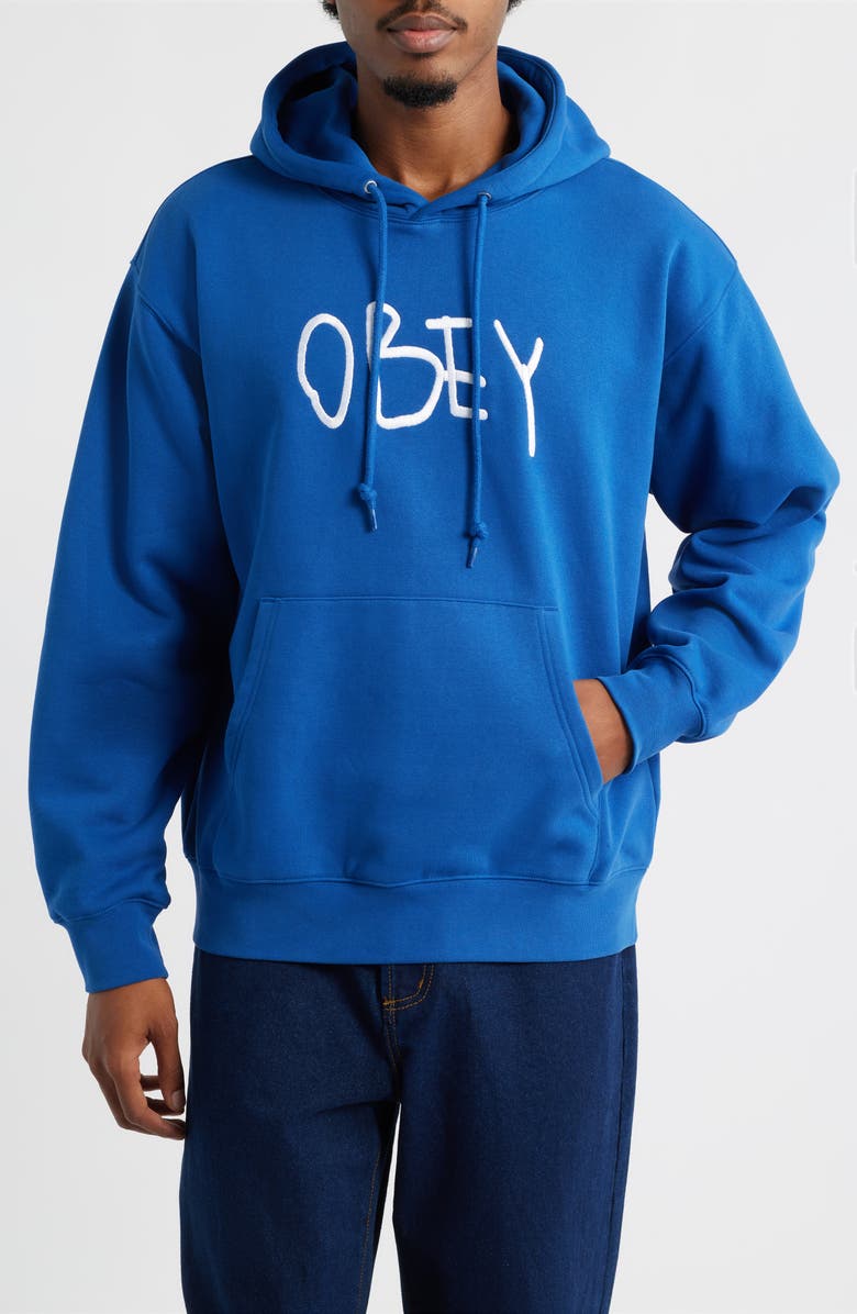 Obey Oversize Scribble Logo Fleece Hoodie, Main, color, Limoges