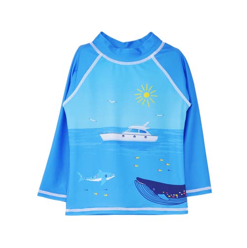 Flap Happy Sustainably Made Upf 50+ Kids' Graphic Rash Guard Swim Top In Ocean Fiesta