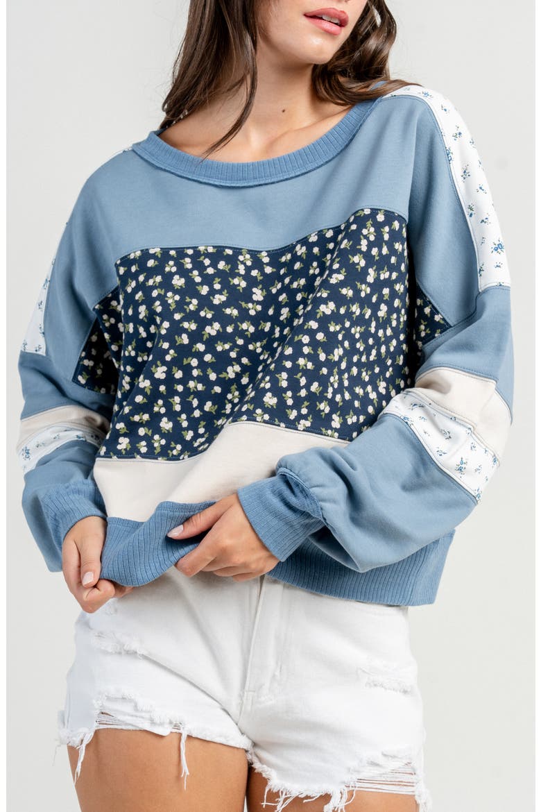 Contrast Mix French Terry Sweatshirt, Alternate, color, BLUE MULTI