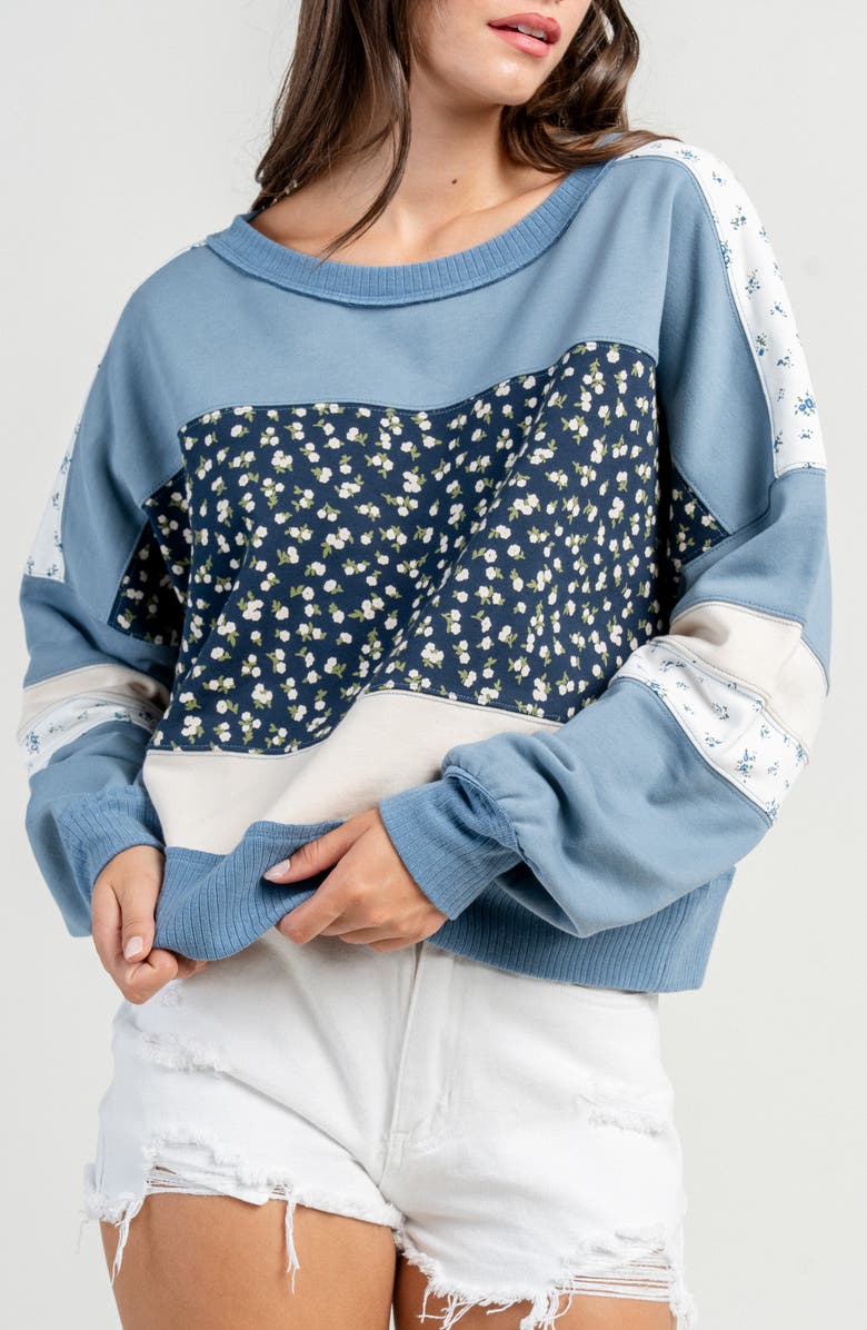 Beivy Contrast Mix French Terry Sweatshirt, Alternate, color, Blue Multi