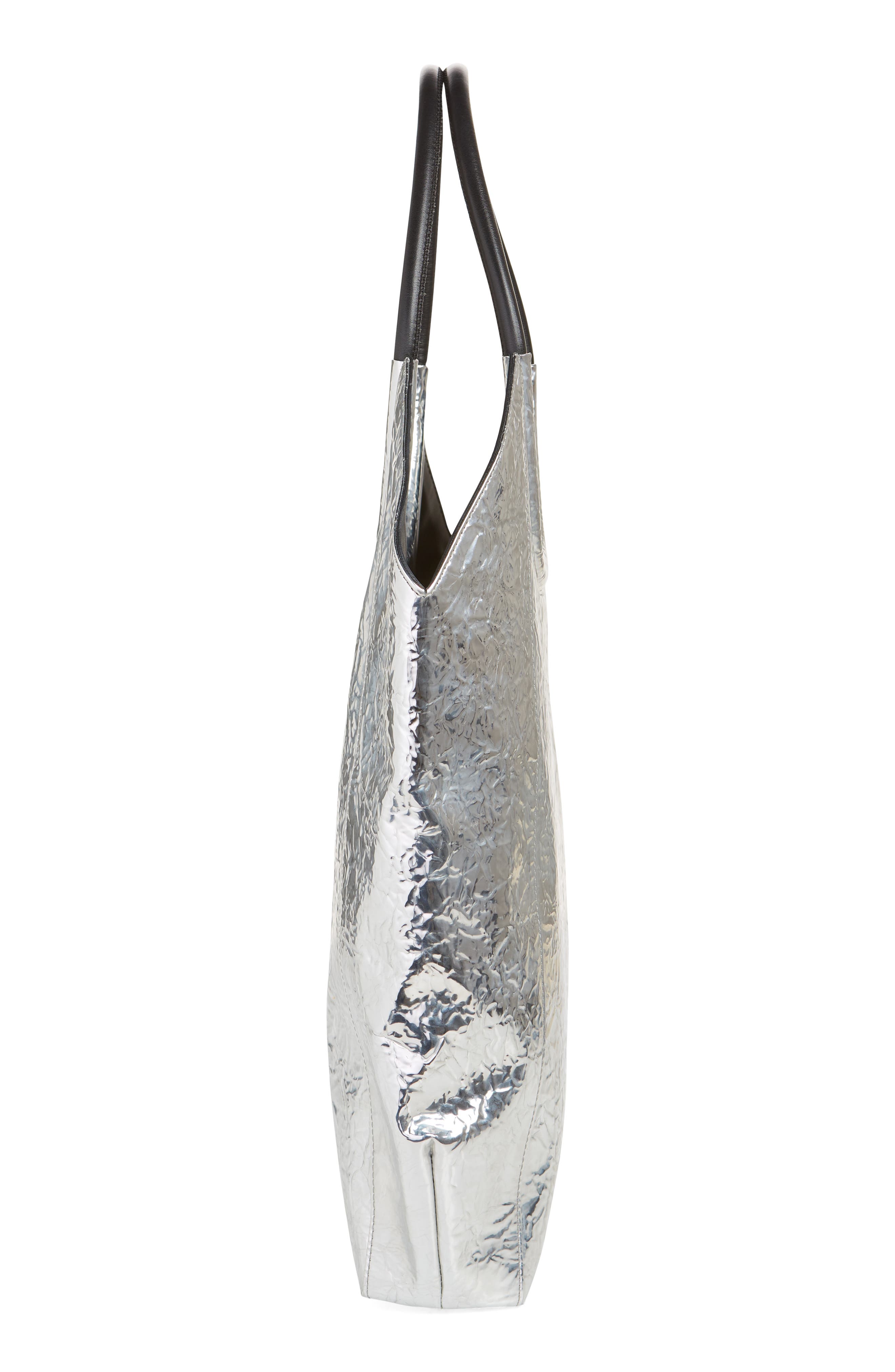 rag & bone Remi Crinkled Metallic Faux Leather Shopper, Alternate, color, 