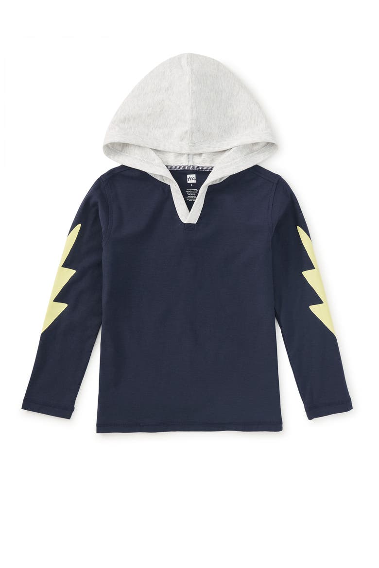 Bolt Sleeves Happy Hoodie, Main, color, Indigo