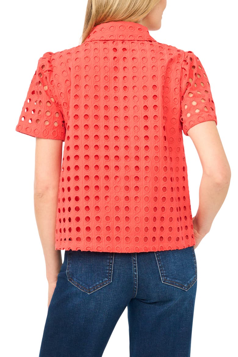 Cotton Eyelet Button-Up Shirt, Alternate, color, CAYENNE