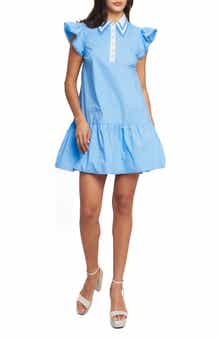 FLYING TOMATO Faux Pearl Button Cotton Shirtdress