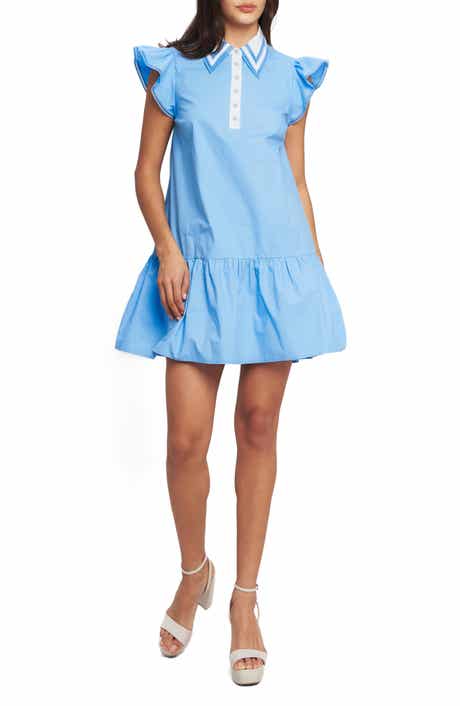 FLYING TOMATO Faux Pearl Button Cotton Shirtdress