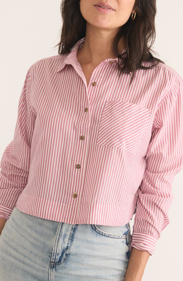Marine Layer Mila Stripe Straight Hem Crop Button-Up Shirt, Alternate, color, 