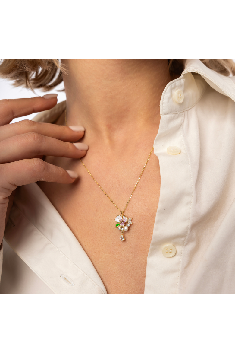 Pansy Violet Floral Necklace in Sterling Silver, Alternate, color, Gold