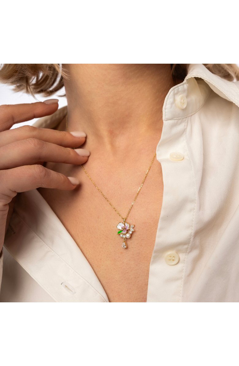 Spero London Pansy Violet Floral Necklace in Sterling Silver, Alternate, color, Gold