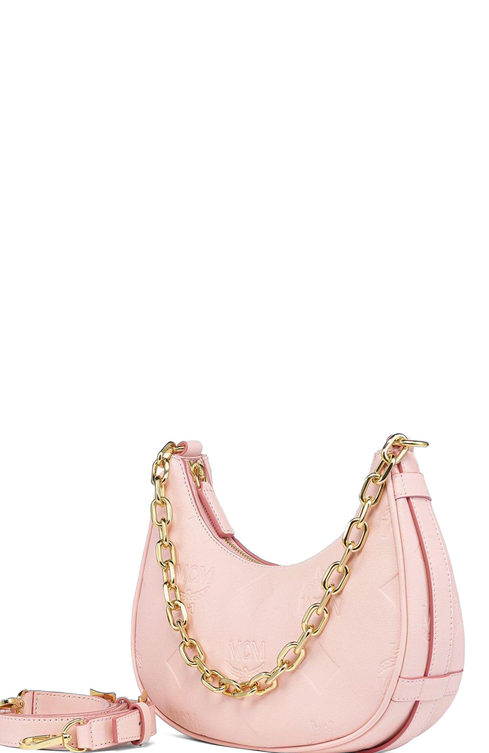 Aren Crescent Hobo Bag in Maxi Monogram Leather, Alternate, color, Lotus Pink
