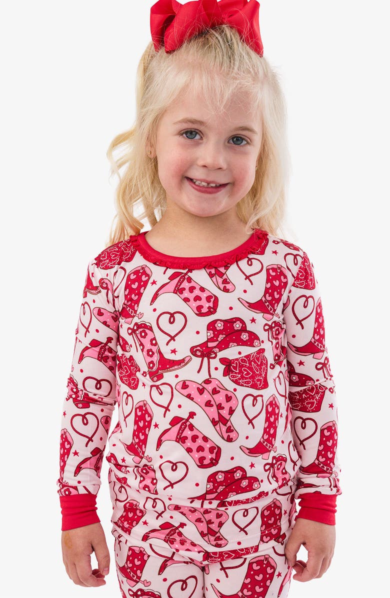 RuffleButts Kids' Lasso Love Two-Piece Pajamas, Alternate, color, Pink