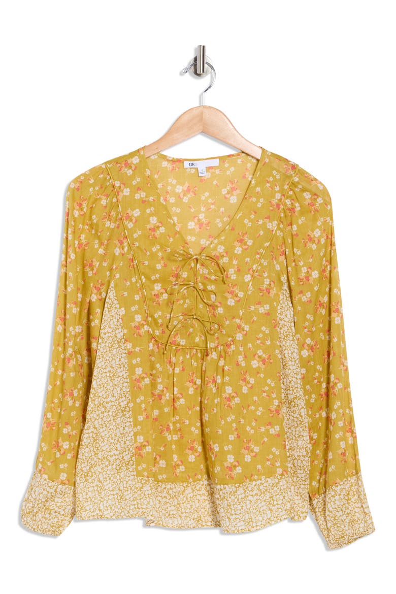 Floral Print Peasant Top, Alternate, color, M066 YELLOW PINK