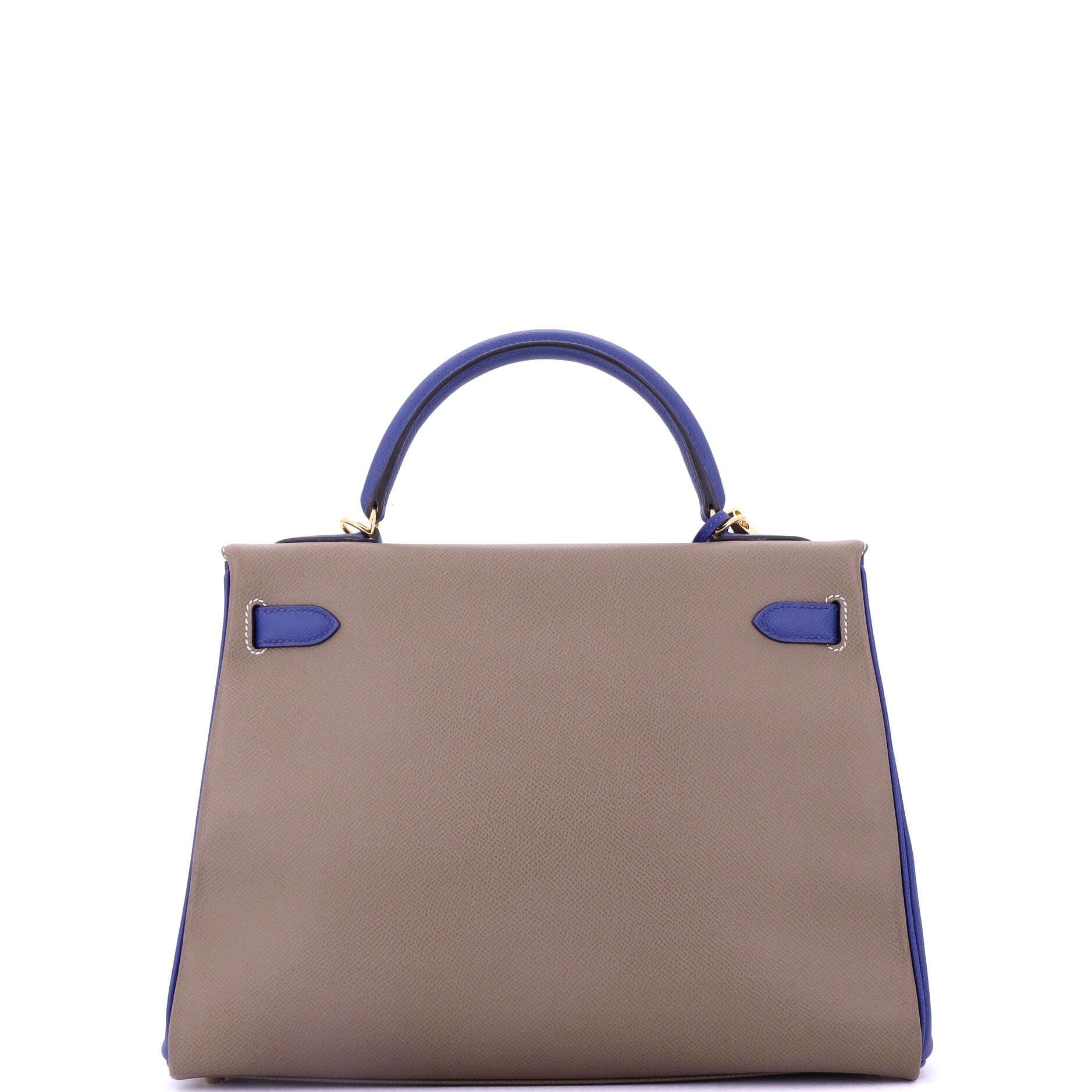 Pre-Owned Hermes Kelly Handbag Bicolor Epsom with Gold Hardware 32, Alternate, color, Etoupe/Bleu Electrique