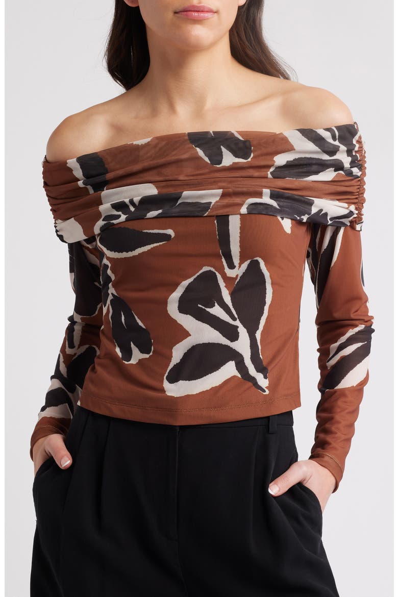 Penelope Floral Off the Shoulder Mesh Top, Main, color, SMOKED CLOVER