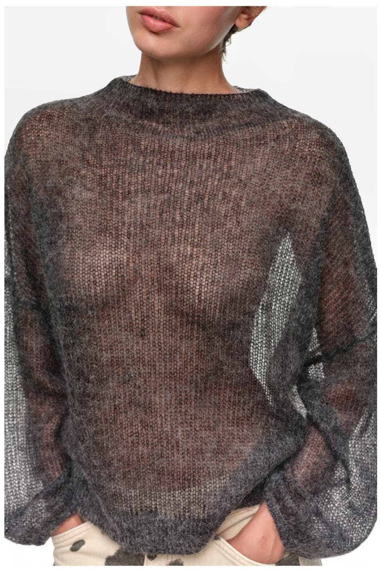 Mohair High Neck Oversize Sweater, Main, color, DARK GREY MELANGE