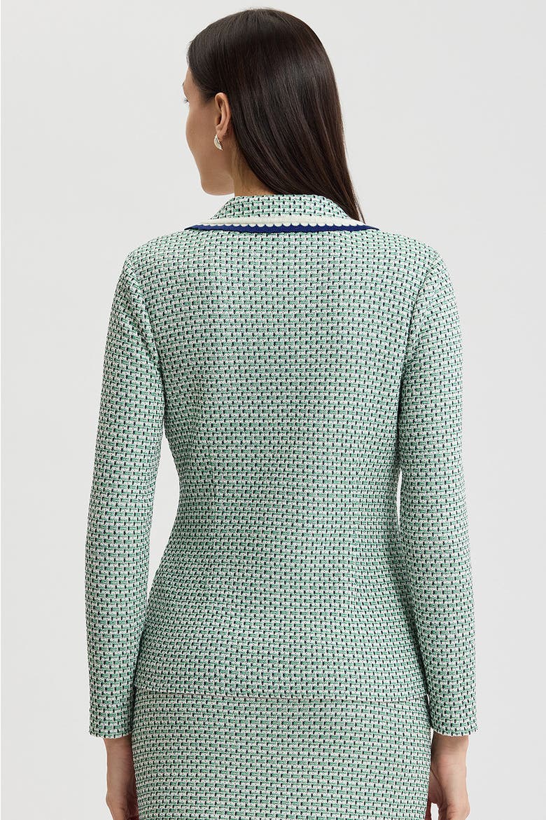 Tailored Jacquard Basketweave Knit Jacket, Alternate, color, Kelly Green/Indigo/Ivory