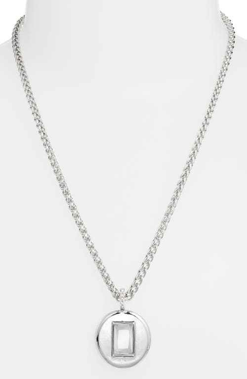Open Edit Wheat Chain Puffy Pendant Necklace In Clear- Rhodium