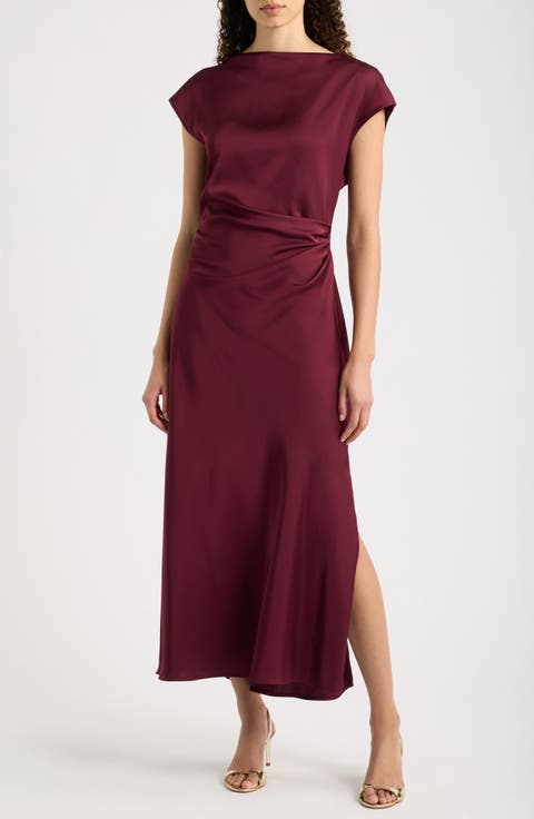 Satin Bateau Neck Maxi Dress