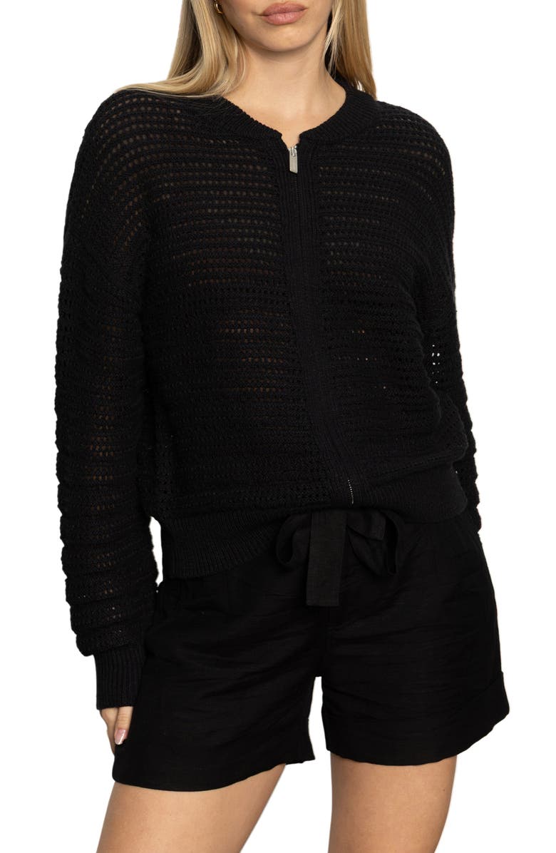 Sanctuary Open Stitch Cotton Bomber Cardigan, Main, color,