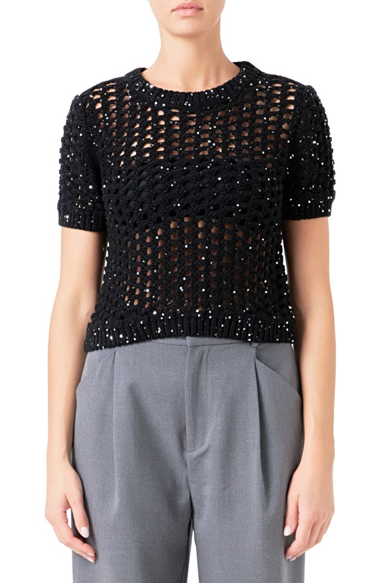 Endless Rose Sequin Open Stitch Sweater, Main, color, 