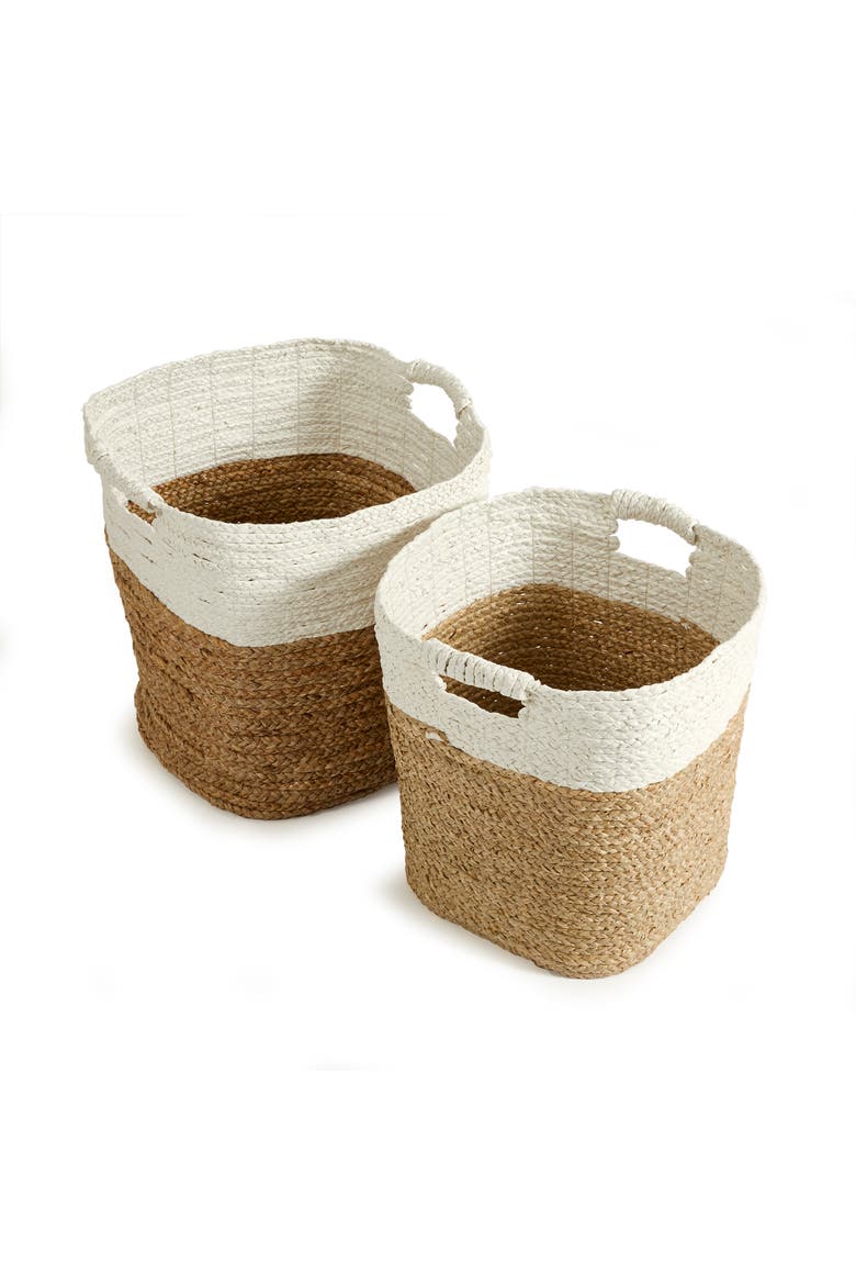 Madura Rectangular Baskets Set of 2, Main, color, White