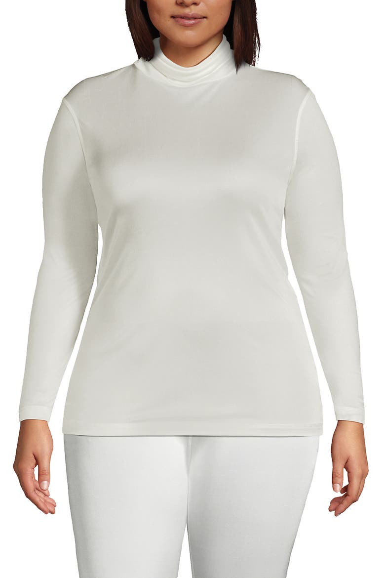 Plus Size Silk Interlock Turtleneck Long Underwear Top, Main, color, Ivory