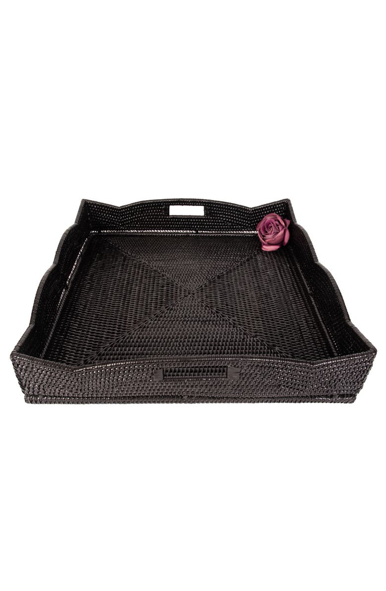 Artifacts Trading Company<sup>™</sup> Artifacts Rattan Scallop Square Tray With Glass Insert, Alternate, color, Tudor Black