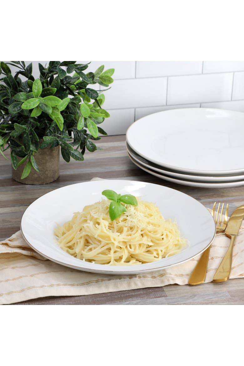 Ogalla 4 Piece Fine Ceramic 10.5 Inch Dinner Plate Set, Alternate, color, Gold
