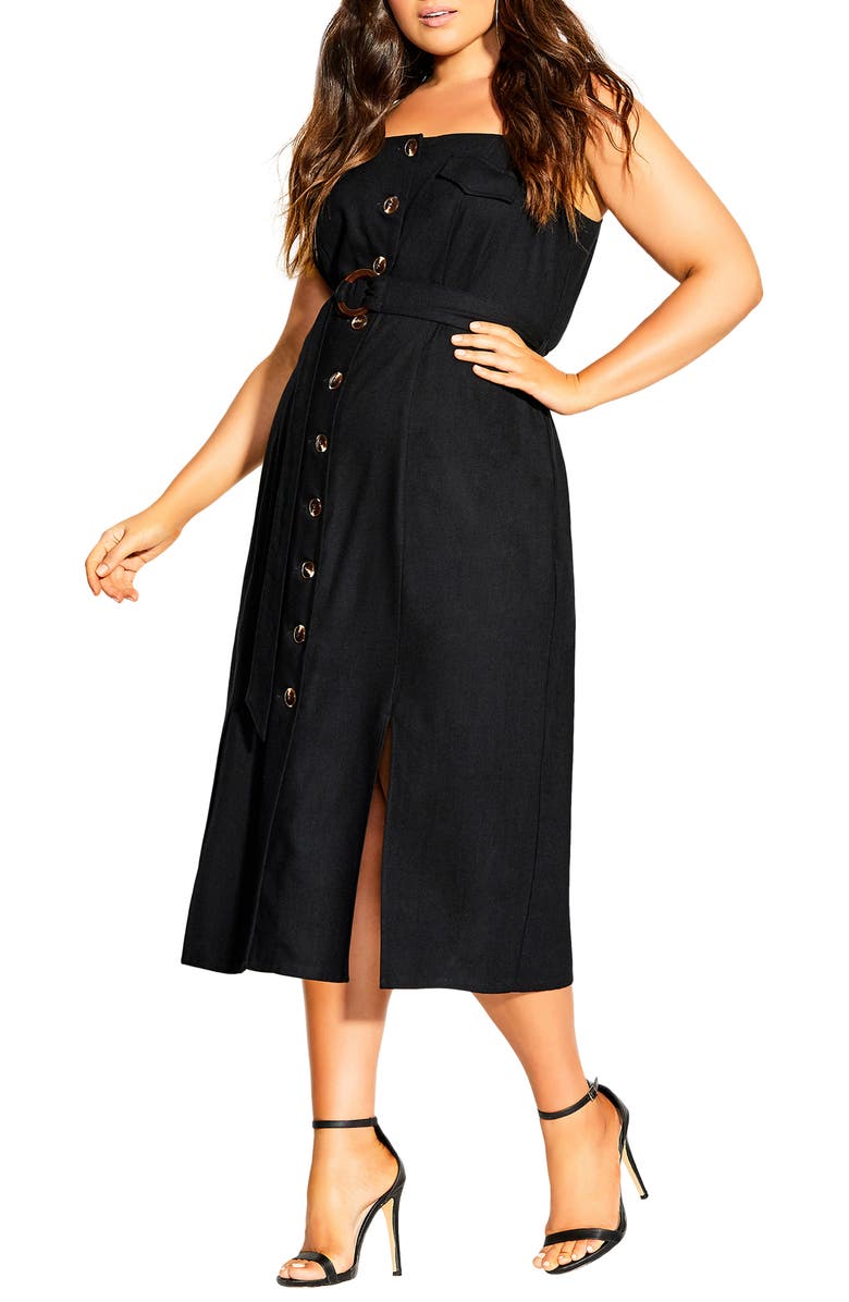 City Chic Safari Chic Sleeveless Button-Up Dress, Main, color,