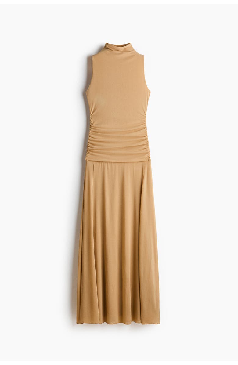 H&M Gathered mesh dress, Alternate, color, Beige