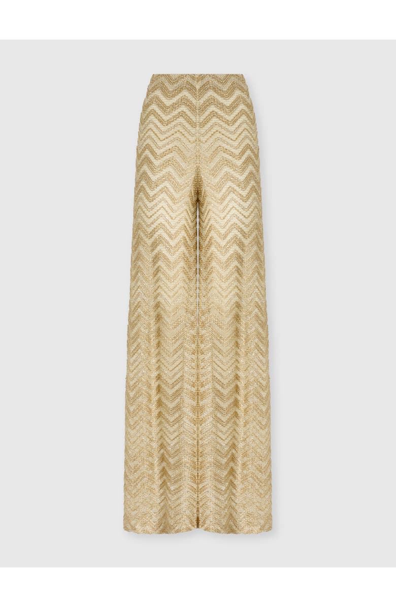 Missoni Wide Fishnet Trousers With Zigzag Pattern And Sequins, Main, color, Gold