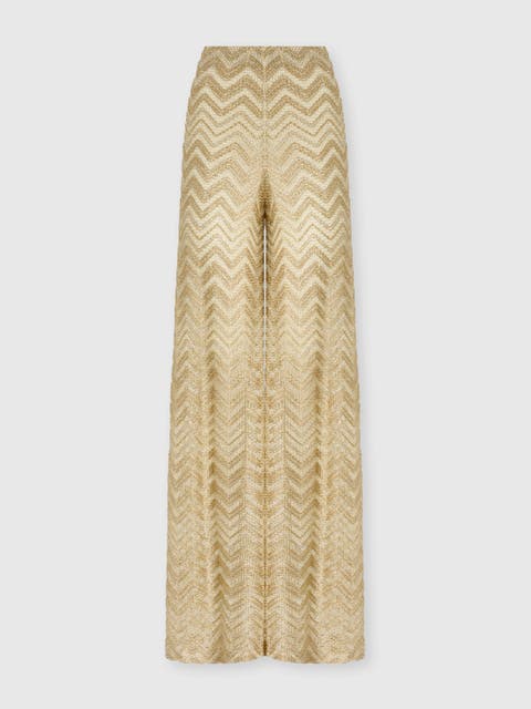 Wide Fishnet Trousers With Zigzag Pattern And Sequins