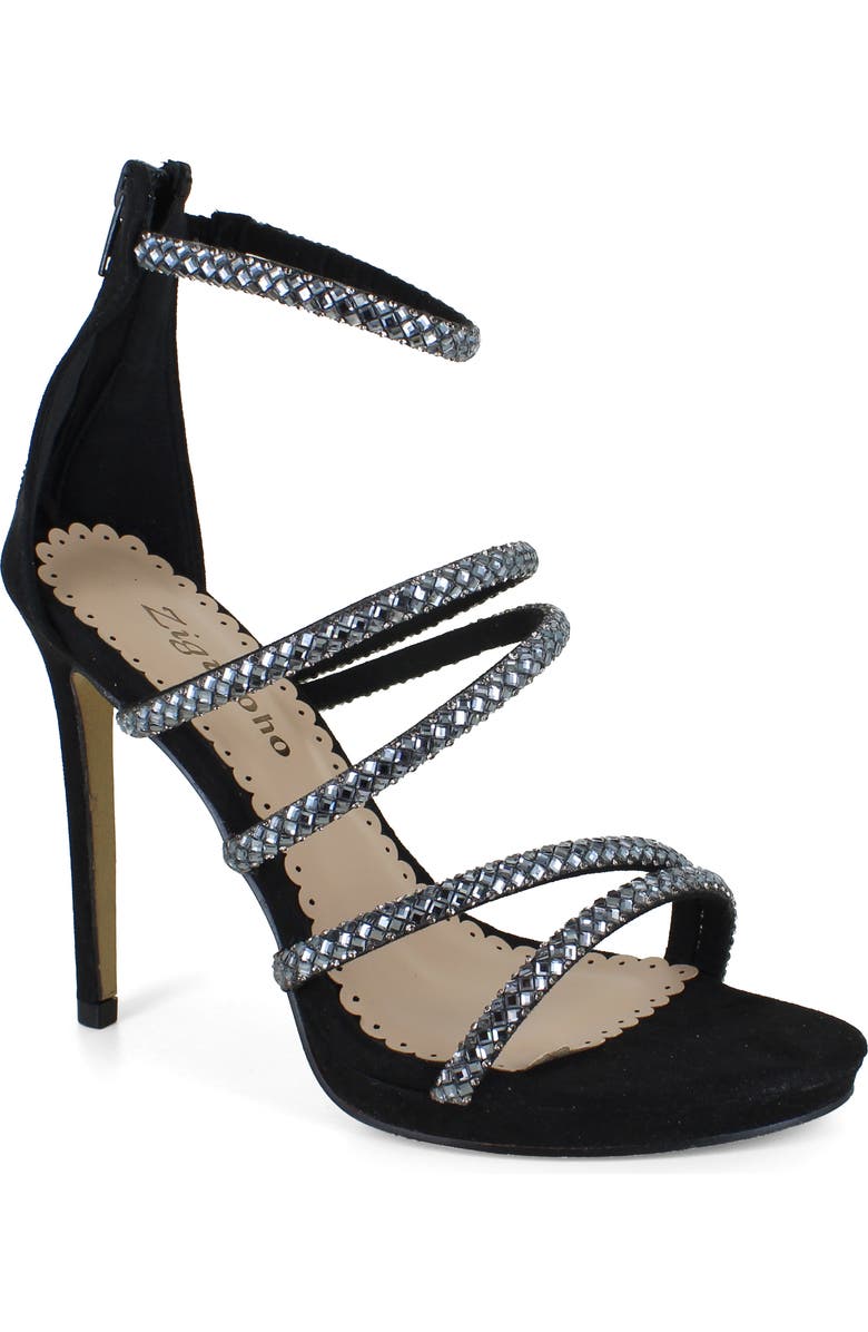 ZIGISOHO Rhinestone Strappy Stiletto Sandal, Main, color, Black Suedette