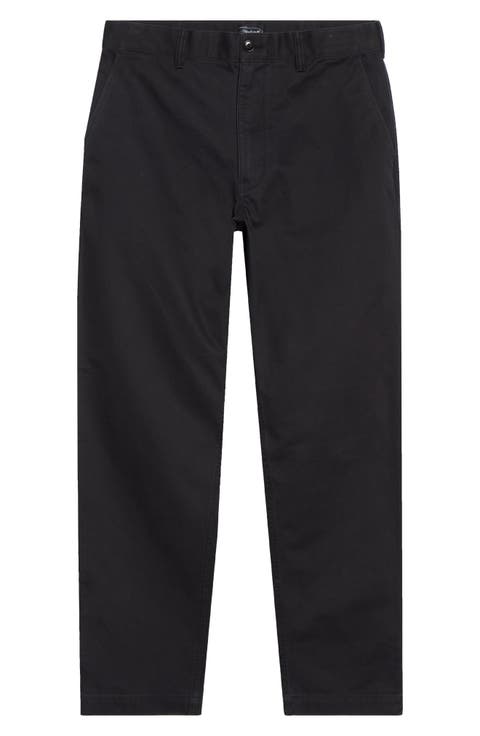 Flat Front Peached Cotton Twill Chino Pants