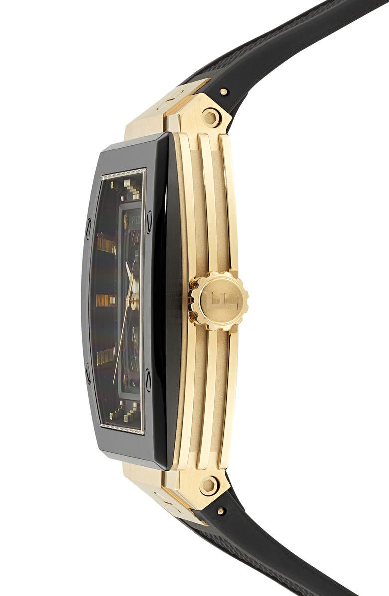 FERRAGAMO F-80 Tonneau Skeleton Silicone Strap Watch, 42mm, Alternate, color,