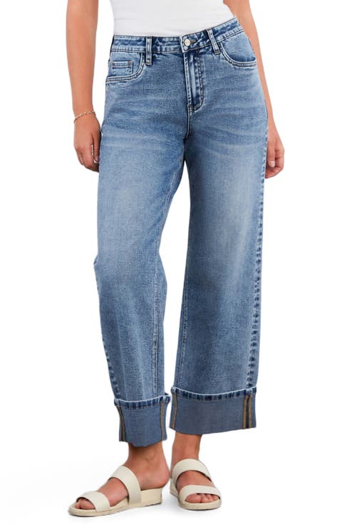 High Waist Cuff Wide Leg Jeans