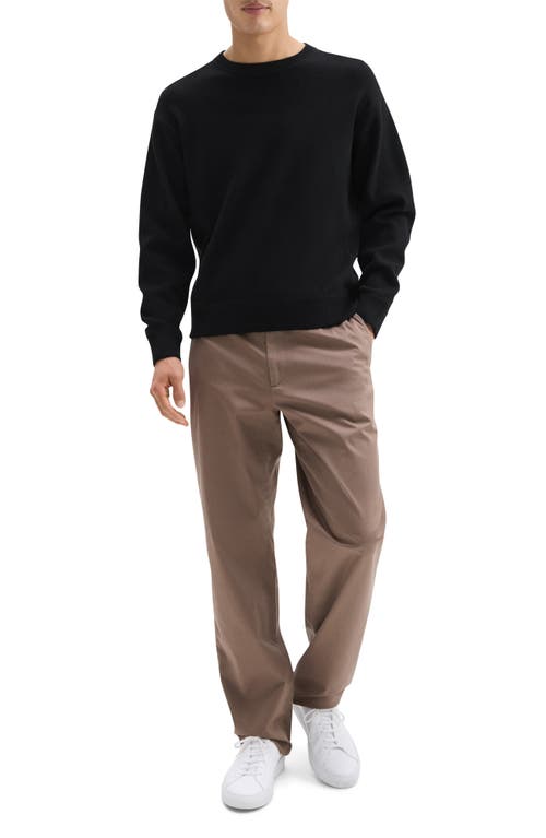 Theory Round Neck Black Wool Sweater With Ribbed Hem In Black