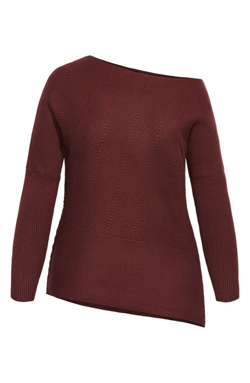 City Chic Lean In One-shoulder Rib Sweater In Red