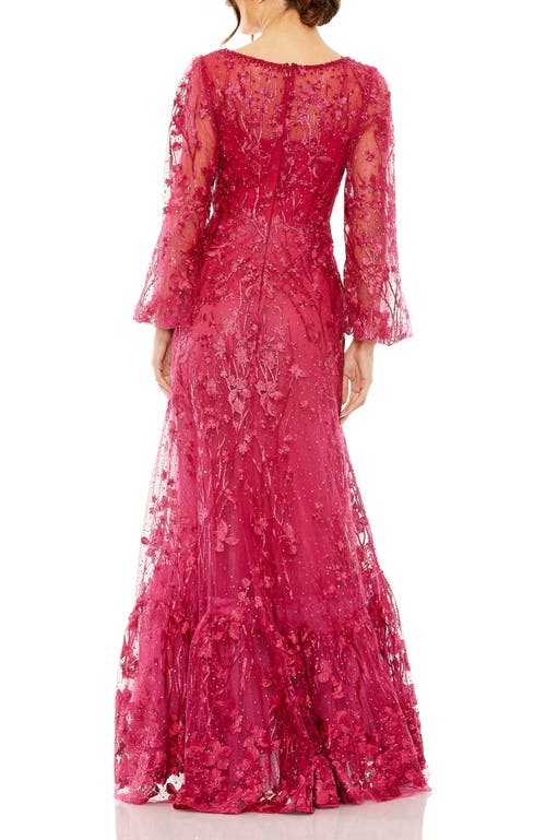 MAC DUGGAL MAC DUGGAL V NECK PUFF SLEEVE A LINE EMBROIDERED GOWN