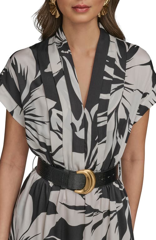 Donna Karan Plus Size Printed Belted A-line Dress In Black/pristine