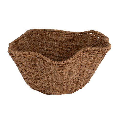 Ruffled Bankuan and Rattan Decorative Bowl, Natural