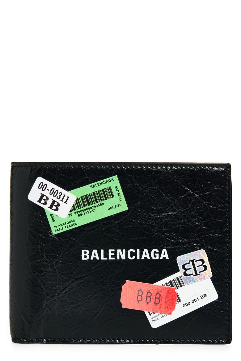 Sticker Square Leather Bifold Wallet, Main, color, BLACK/ MULTICOLOR