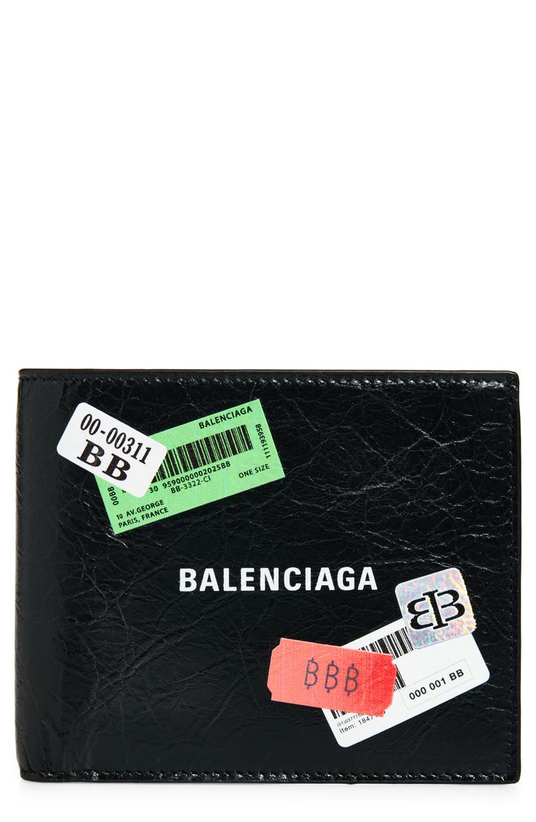 Balenciaga Sticker Square Leather Bifold Wallet, Main, color, Black/ Multicolor