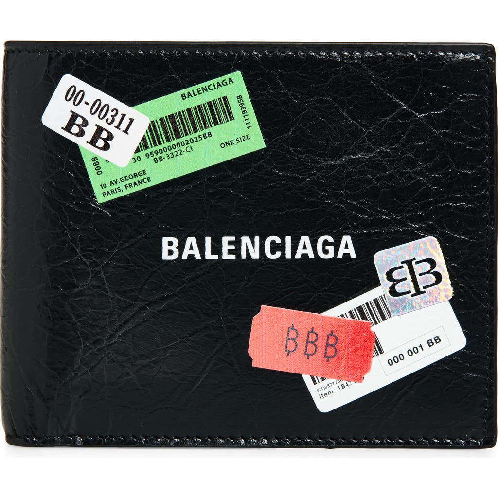 Balenciaga Sticker Square Leather Bifold Wallet In Black