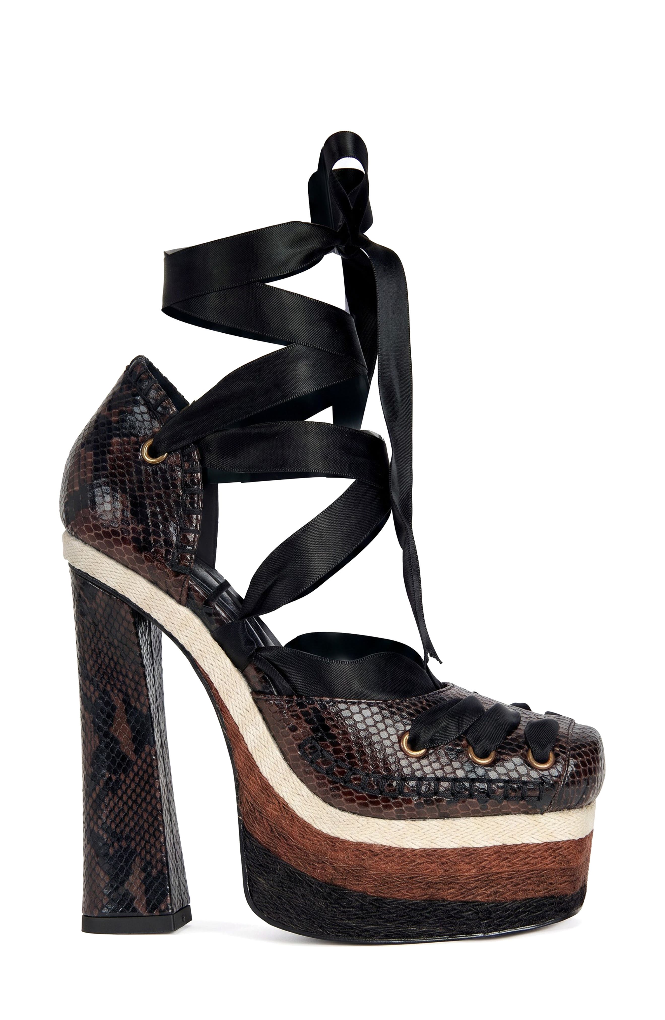 Fonetyn Ankle Tie Platform Pump, Alternate, color, BROWN MULTI