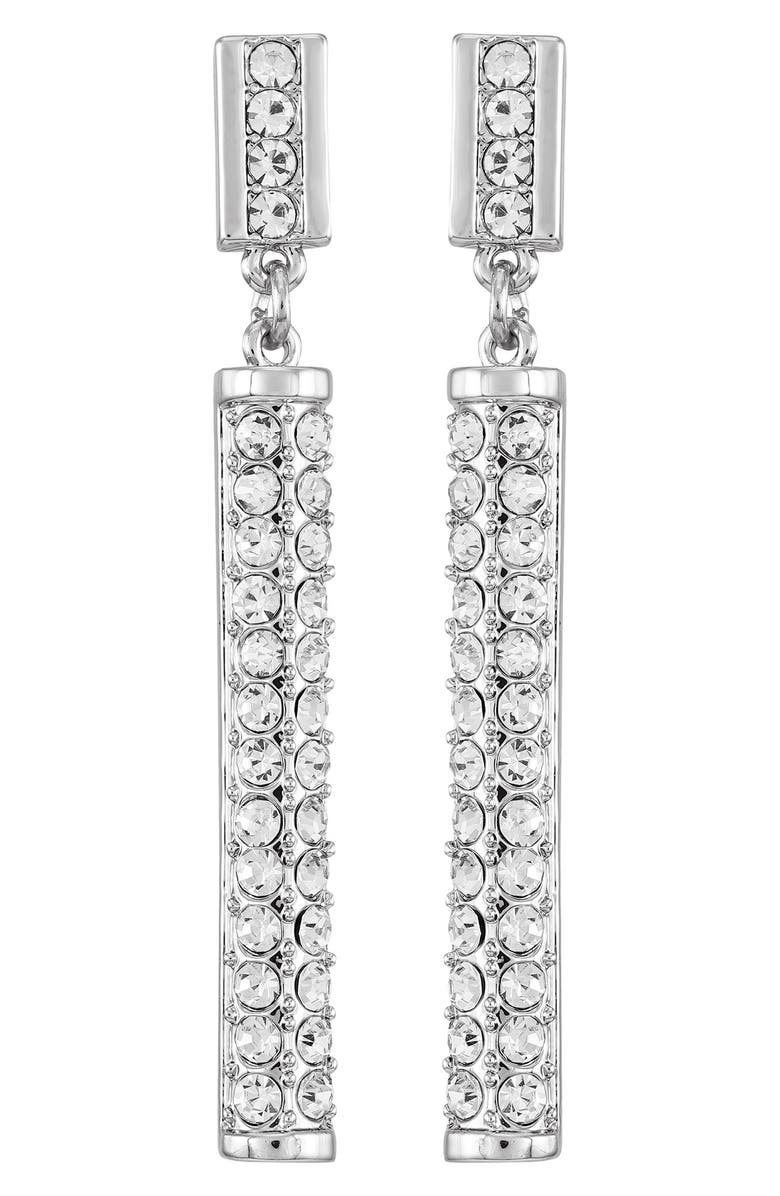 Vince Camuto Pavé Crystal Bar Linear Drop Earrings, Main, color, Silver Tone