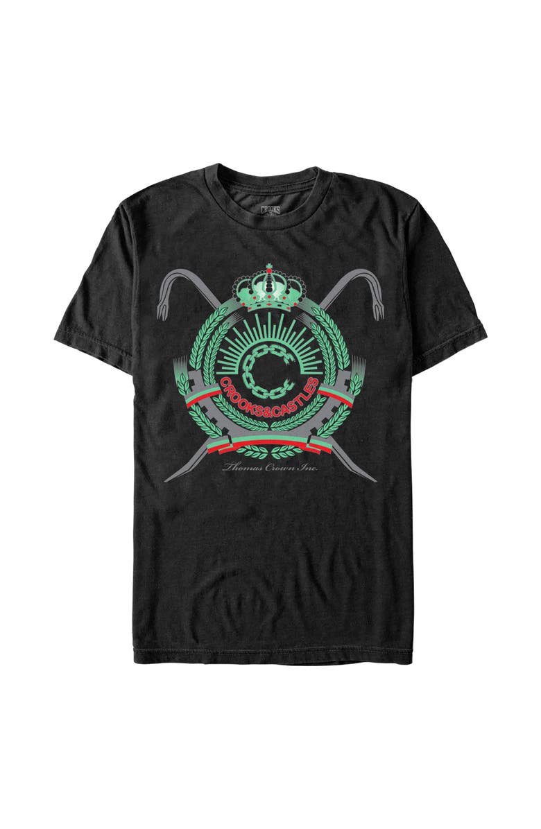 Crooks & Castles Men's Crooks & Castles Thomas Crown Inc. Green Coat of Arms Graphic T-Shirt, Main, color, Black