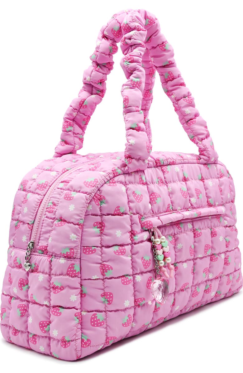 OMG Accessories Kids' Strawberry Print Scrunch Medium Duffle Bag, Alternate, color, Bubble Gum