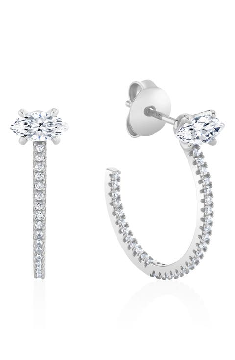 Marquise-Cut Pavé Cubic Zirconia Huggie Hoop Earrings